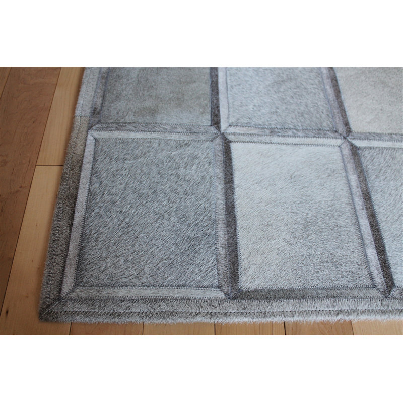 Area Cowhide Geometric Area Rug in Gray, Rectangle 8' x 10'