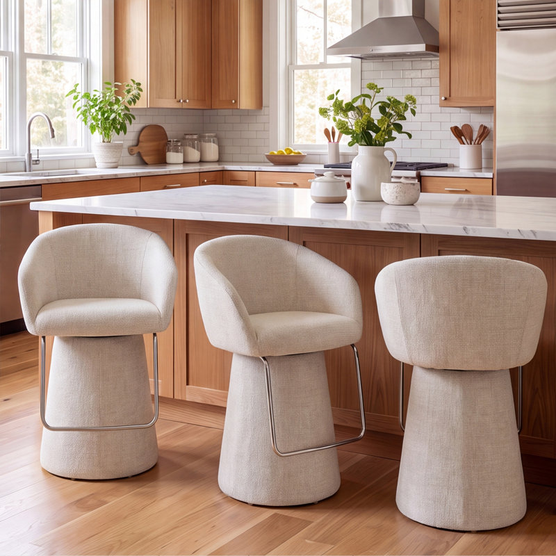 Ensemble de 3 tabourets de bar rembourrés Everly Modern avec dossier incurvé, White, 3