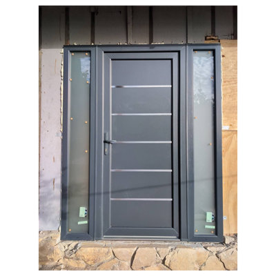 Front Exterior Prehung uPVC Metal-Plastic Door Manux 8415 Antracite Grey Side Sidelite Transom Office Commercial and Residential Doors Entrance Patio Garage 50 x 80 (W36+14 x H80) Left hand Inswing