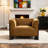 Upholstered Orange Velvet Modern Curved Arm Design Armchair With Solid Wood Legs-1496703151
