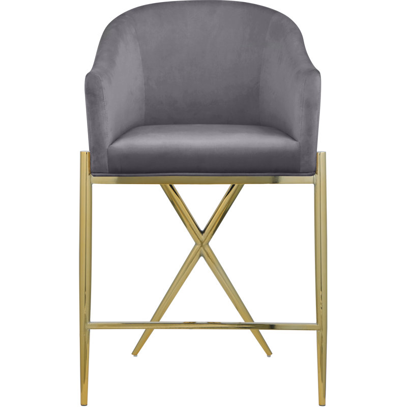 Tabouret de comptoir 26,5 po Xavier, Velours gris, Doré