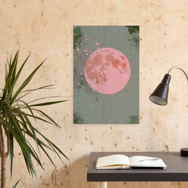 Art mural paysage abstrait abstrait lune rose, H 24 po x l 16 po