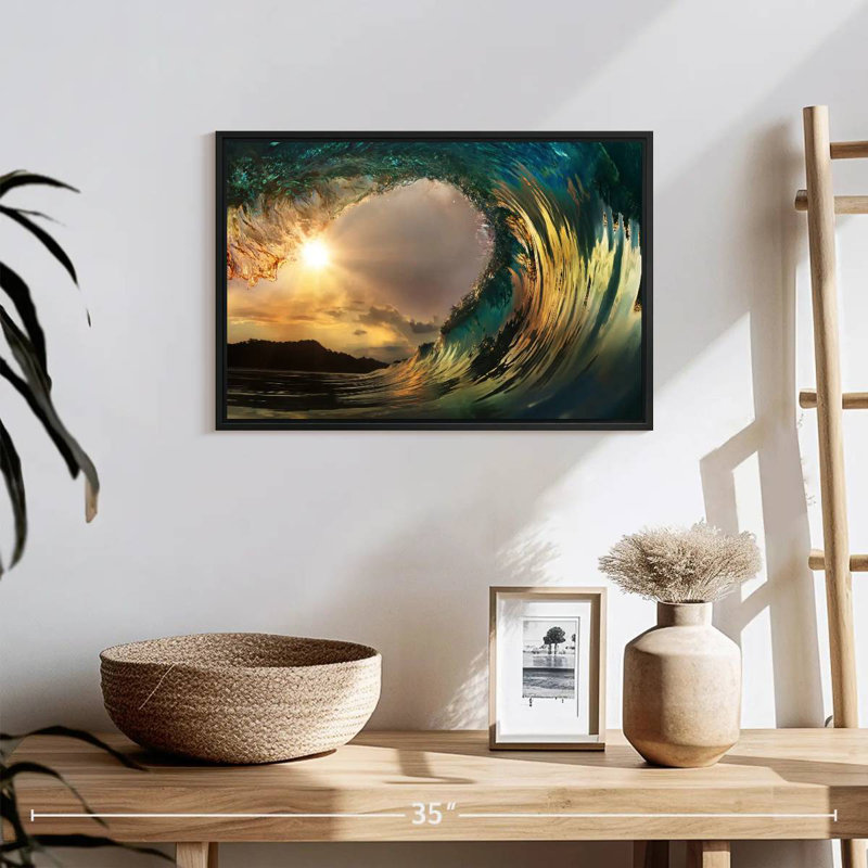 Cristal vague de l'océan, 19 po x 13 po, Cadre flottant noir