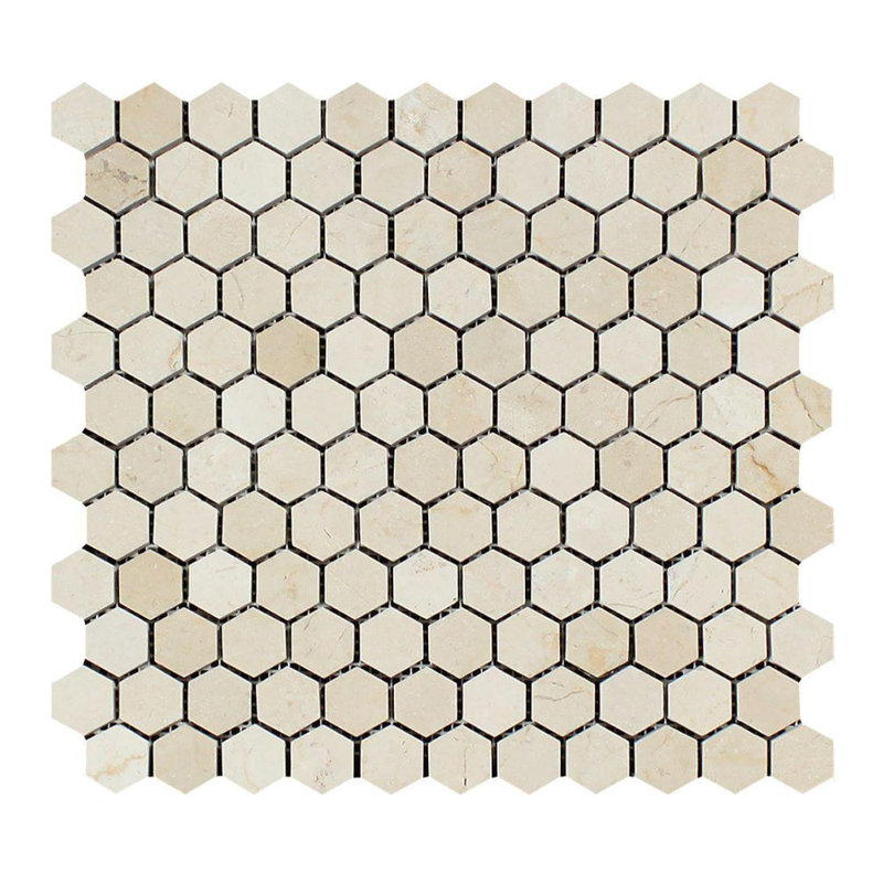 Marble Honeycomb Mosaic Wall & Floor Tile, Light Creamy Beige