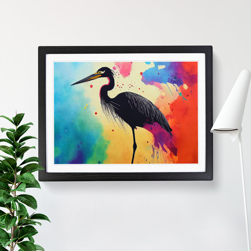 Heron Bird Splash Vol.2 Abstract - Single Picture Frame Print, Black, 46cm H x 64cm W x 2cm D
