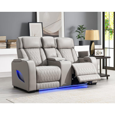 Upholstered Power Reclining Home Theater Seating with Cup Holder