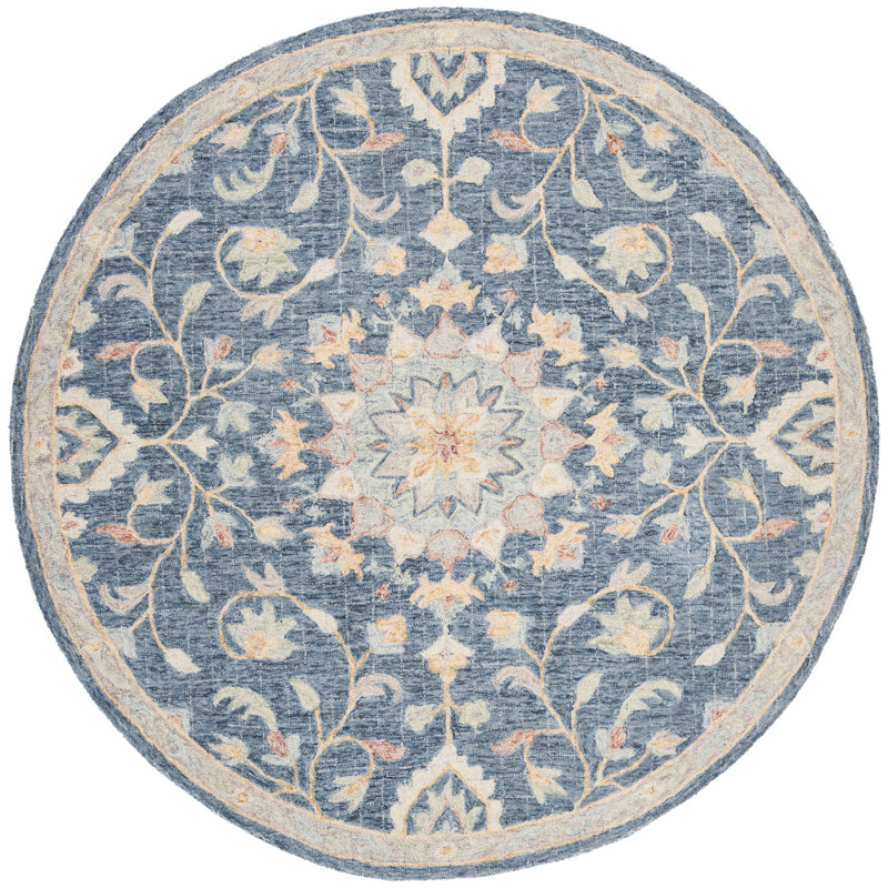 Luitpold Hand Tufted Wool Floral Rug, Round 6'