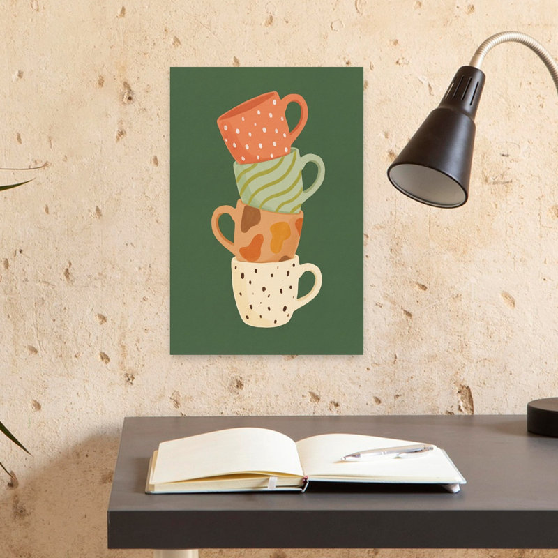 Cozy empilées tasses abstraites colorées, art mural rustique, H 18 po x l 12 po