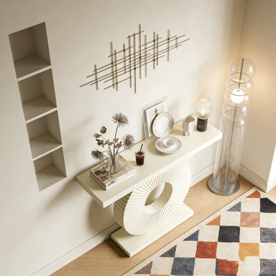 Modern Wood Sofa Table with Geometric Base