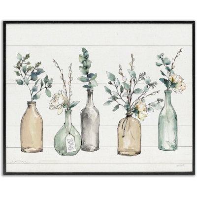 Bottles And Plants Farm Wood Textured, Design By Anne Tavoletti Wall Art, Multi-Color For Living Room, Framed