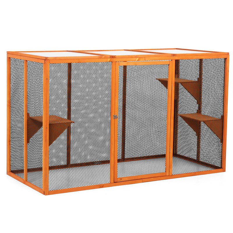 Cabine pour chat détachable avec toit imperméable et 3 plateformes de saut - Plateforme de divertissement pour chenil orange