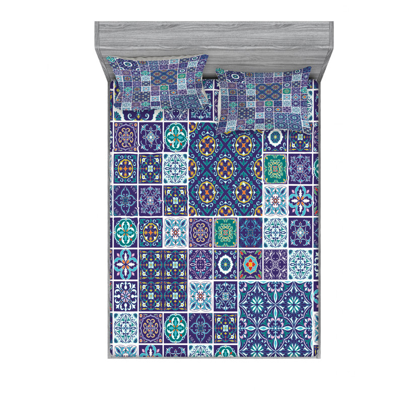 Ensemble de draps Azulejo Traditional Mosaic, Ensemble de draps pour lit double avec un drap-hou