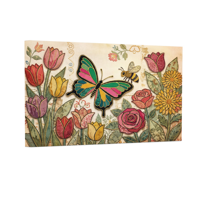 Animaux, animaux, fleurs, abeilles, jardin, reproduction d'art, H 24 po x l 36 po