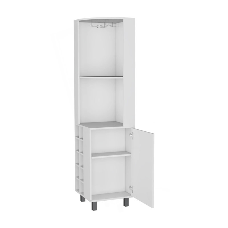 White Corner Bar Cabinet With Glass Holder And Wine Rack, White