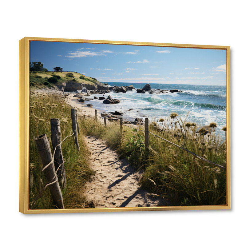 Paysage de plage Whittman Path sur toile, Cadre flottant doré, H 12 po x l 20 po x P 1 po