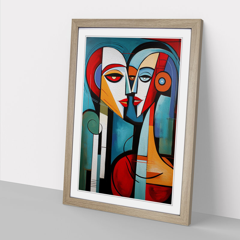 Lovers Constructivism No.2 - Single Picture Frame Print on Wood, 64cm H x 46cm W x 2cm D, Oak