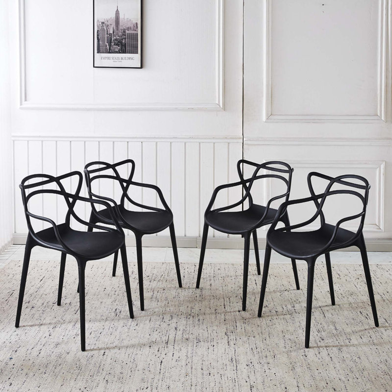 Ensemble de 4 chaises contemporaines transparentes pour la maison et le bureau, Noir