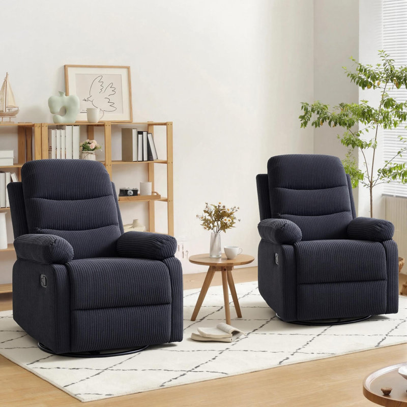 Set Of 2 Comfortable Corduroy 360° Swivel Glider Casanova Chairs, Gray Corduroy