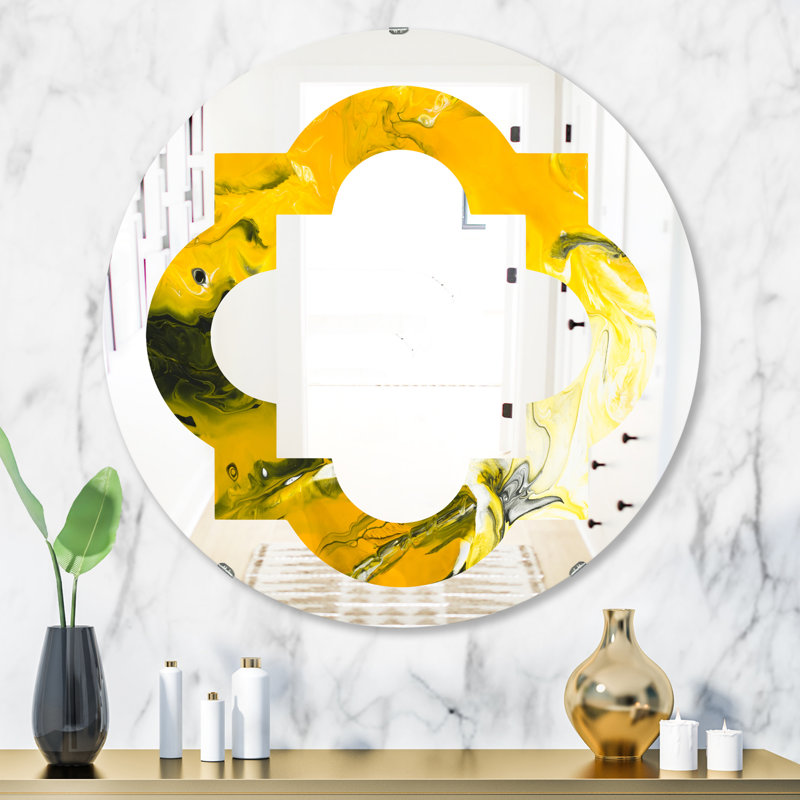 Miroir mural quadrilobe éclectique marbré sans cadre, 31,5 po x 31,5 po