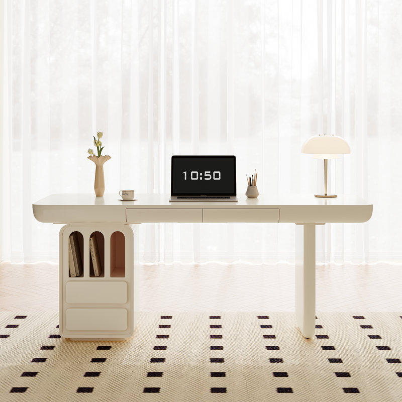 Drish Modern Cream Office Desk With Drawers