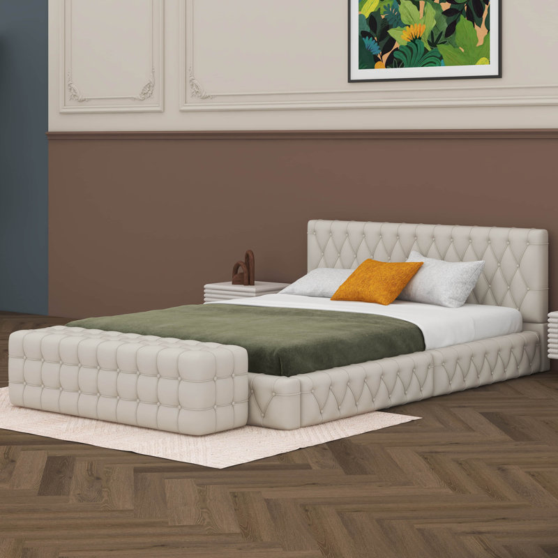 Ensemble de chambre à coucher 2 pièces avec grand lit avec repose-pieds rectangulaire Hirotoshi, Blanc
