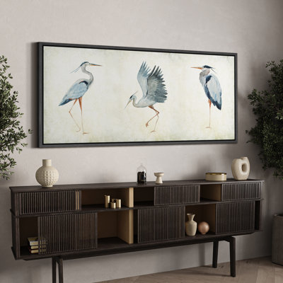 Crane Heron Bird Graceful Herons, aquarelle encadrée sur toile