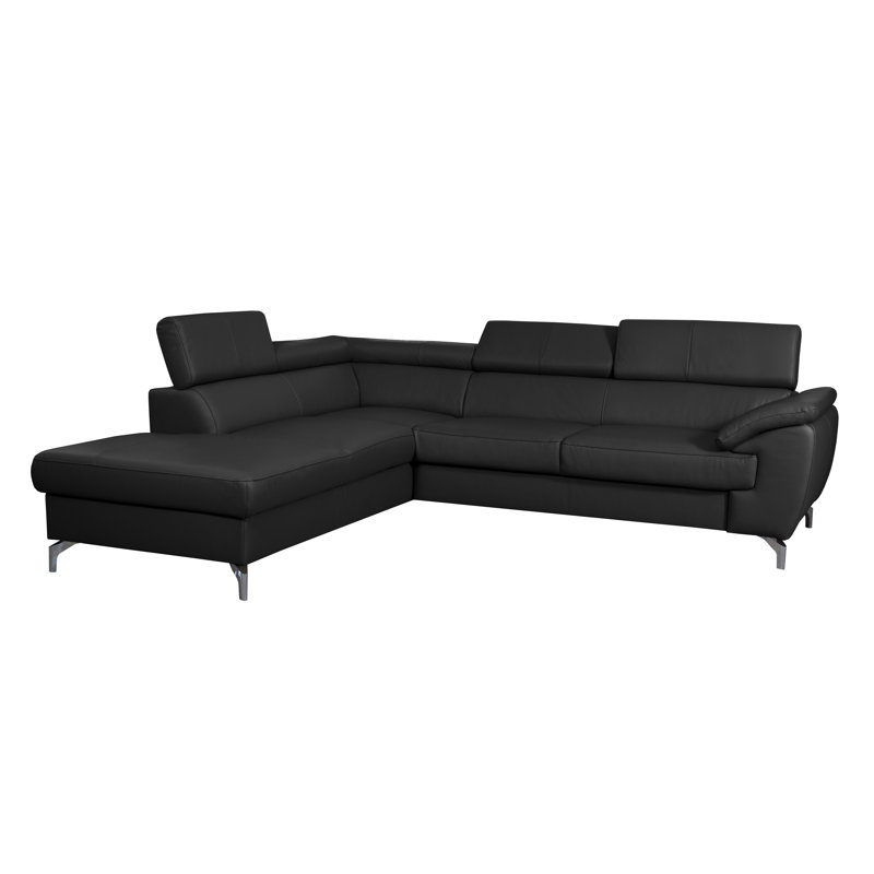 Canapé d'angle en cuir Brookhurst, Noir, Orienté vers la gauche