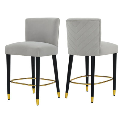 27Inch-Counterstool, Modern Design With A Smooth, Light - Colored Fabric And Circular Footrest With A Gold - Colored Finish,Creates A Sophisticated And Luxurious Look--Grey