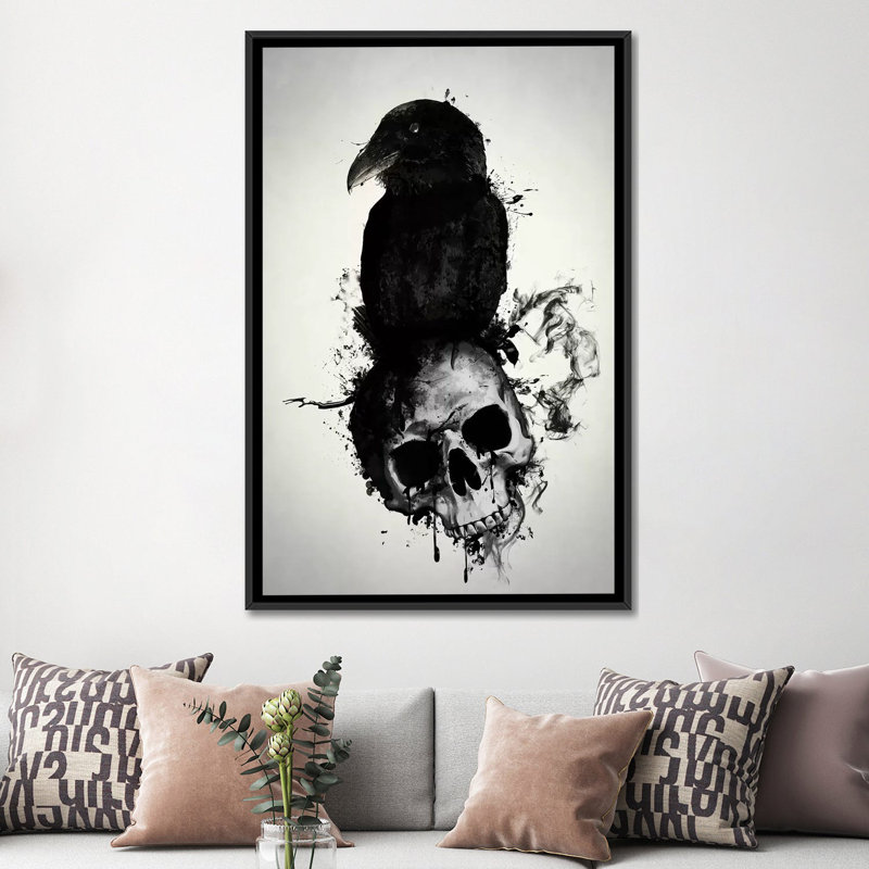 «Raven and Skull» par Nicklas Gustafsson, reproduction d'art graphique sur toile, H 26 po x l 18 po x P 1,5 po, Pas de tapis