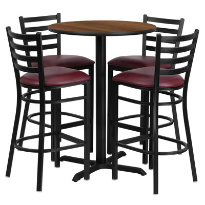 Ensemble de table ronde en stratifié de 30 po avec base en X et 4 tabourets de bar en métal Carlton