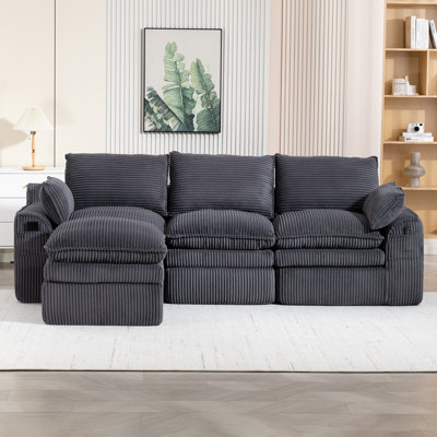 Canapé modulaire en forme de L de 104 po avec canapé en velours côtelé et repose-pieds mobile