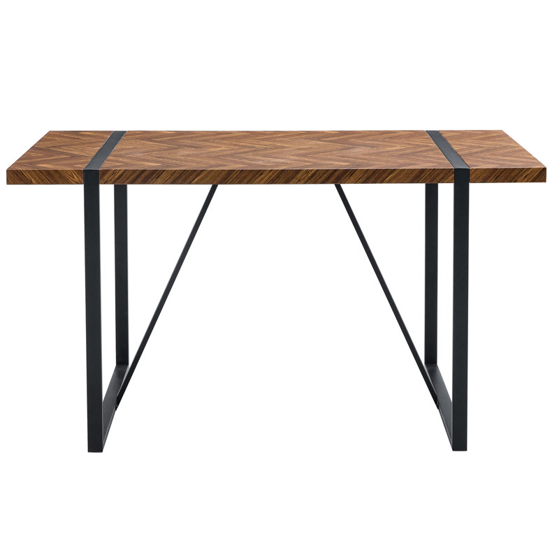 Minimalist Wooden Textured Dining Table With Rectangular Metal Legs And Warm Ambience Modern Special Top Structure, Wood