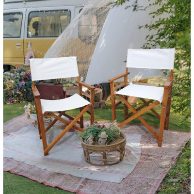 2 pièces de chaises pliantes en bois avec siège en toile - couleur blanche. Et durable, 100% bois de peuplier. Toile respirante facile à nettoyer. Capacité de charge élevée pour différents utilisateurs. Manipulation pliable