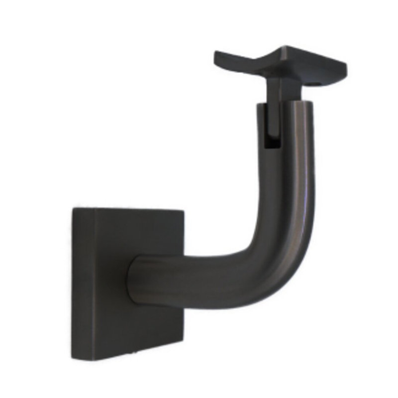 Concrete Mount Handrail Bracket with Square Rose and Curved Plate, Satin Black
