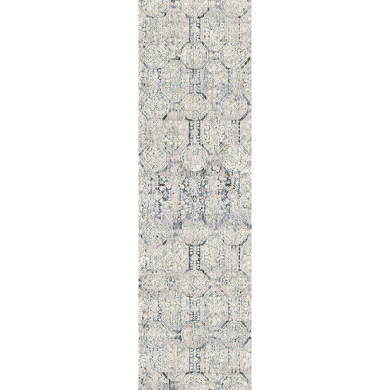 Tapis ivoire/bleu Jazlyn, Tapis de couloir : 2 pi 2 po x 7 pi 7 po