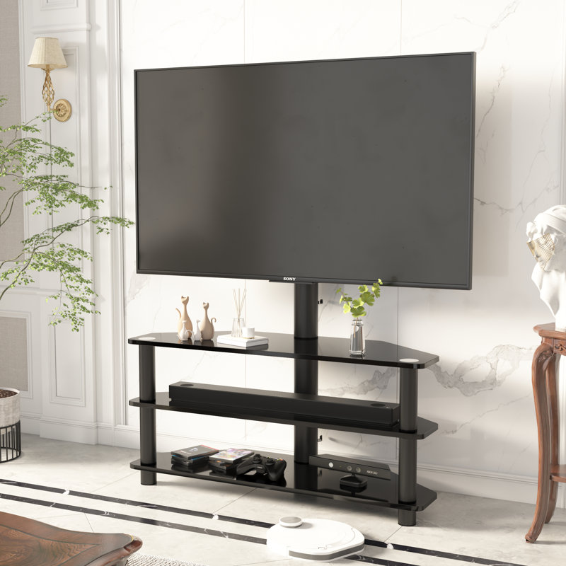 Support de plancher pivotant noir avec étagère, peut supporter jusqu'à 110 lb