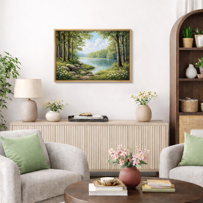«Serene Forest Lake Landscape», Tranquil Nature Scenic Living Room photos, impression sur toile, impression sur toile encadrée