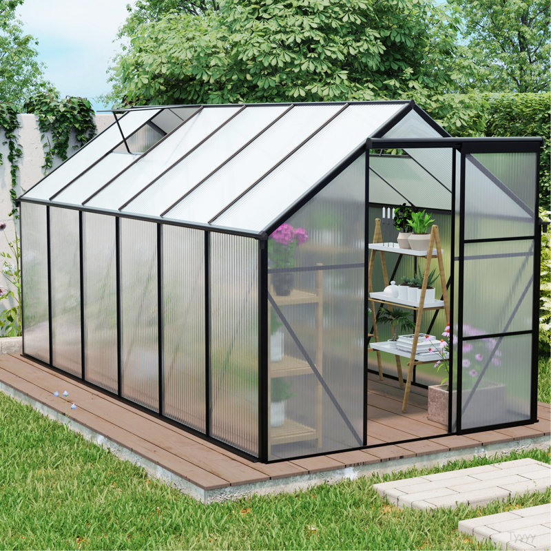 6X12 FT Polycarbonate Greenhouse Raised Base And Anchor Aluminum Heavy Duty Walk-In Greenhouses For Outdoor Backyard In All Season,Black