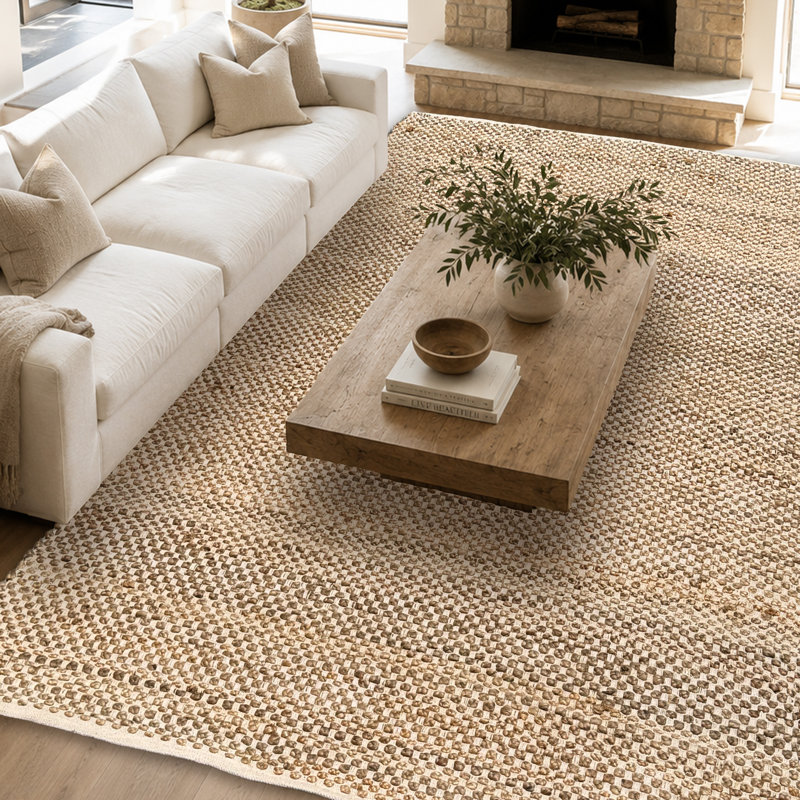 Tapis en jute, Jute naturel / ivoire, Rectangle 5 pi x 7 pi