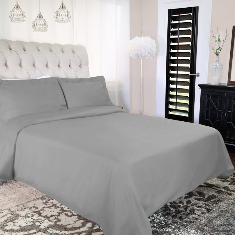 300-Thread Count 100% Cotton Percale Duvet Cover Set, Full / Queen Duvet Cover + 2 Shams, Smoked Pearl