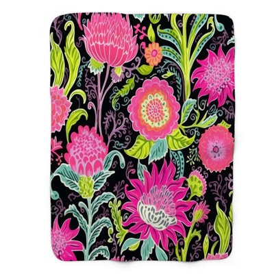 Fleurs audacieuses sur fond foncé - 1 pièce Sherpa Premium