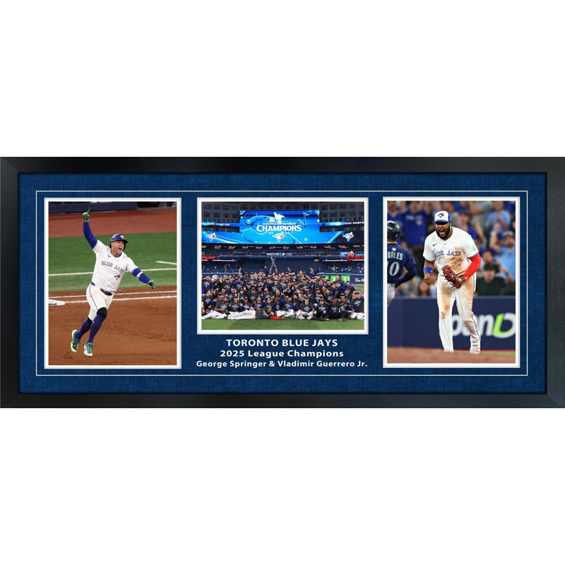 2025 ALCS Champion 15 x 33 triple encadré avec la célébration de 8 x 10 par Alexander Guerrero Jr et George Springer