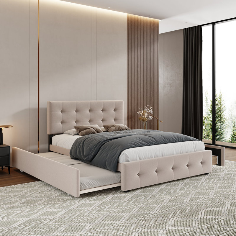 Lit plateforme tapissier, Beige