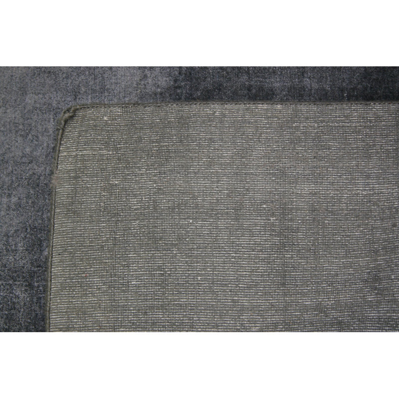 Tapis unique en viscose / coton noué à la main gris acier de 11 pi x 13 pi One-of-a-Kind