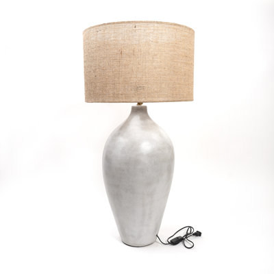 34"H Light Grey and Tan Hopson Cement Vase Table Lamp with Jute Lamp Shade