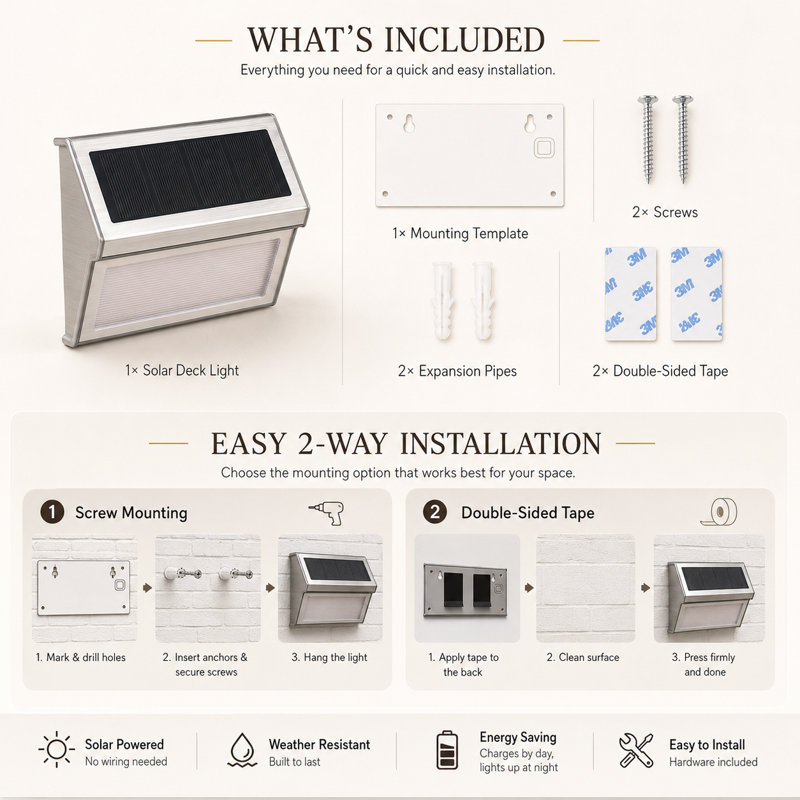 GKAJYZL Solar Step Wall Light, IP55 Waterproof LED Stair Light for Outdoor Stairs, Deck and Patio, Stainless Steel