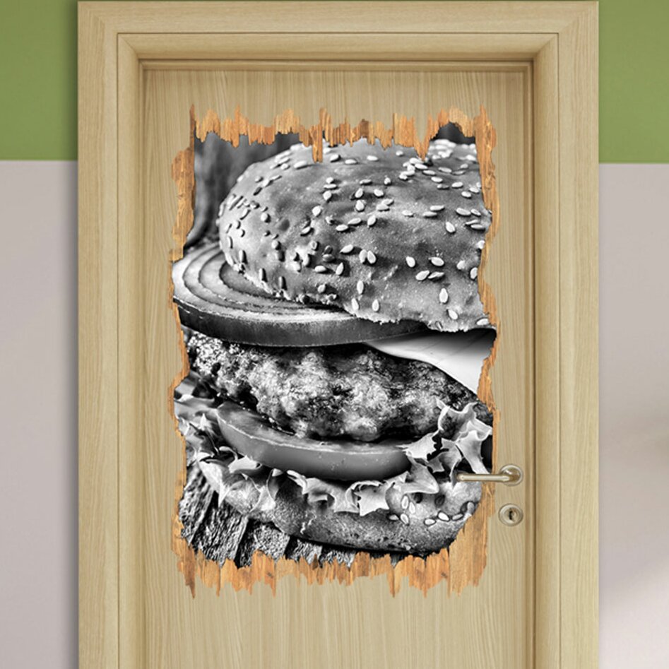 Wandtattoo Leckerer Cheeseburger in Monochrom