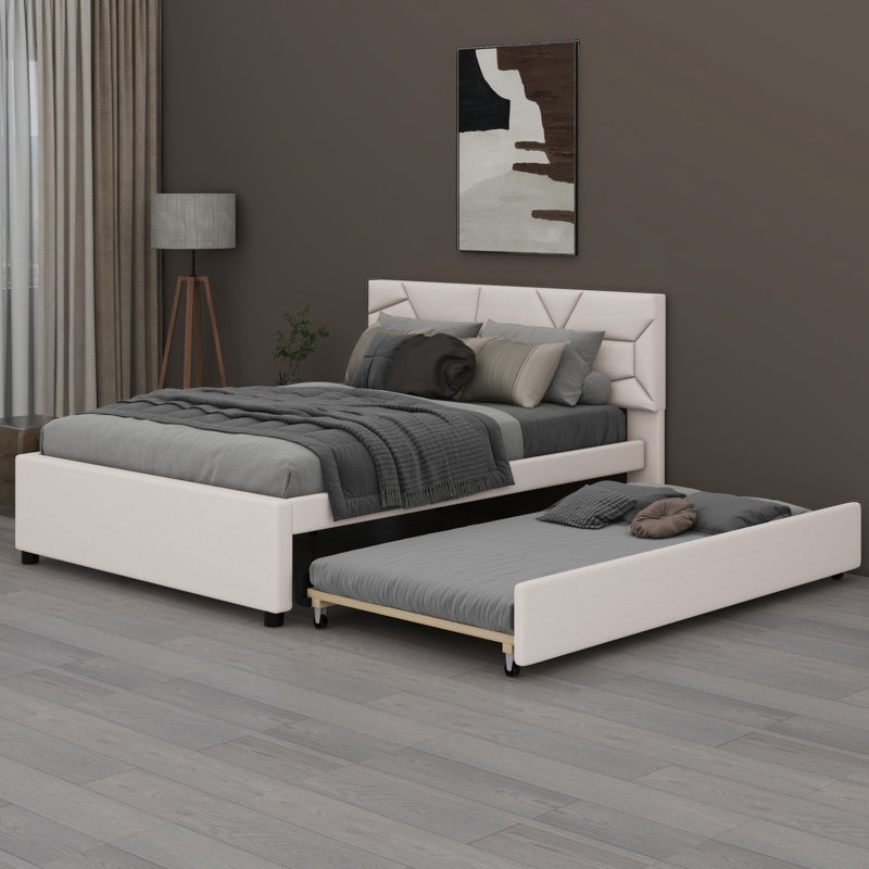 Mahnur Upholstered Panel Bed, Queen, Beige, Yes