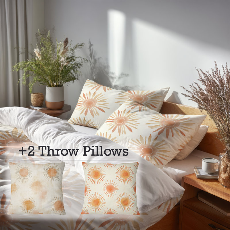 Ensemble de literie 5 pièces Starburst - Ensemble de housse de couette et coussin décoratif Boho Boho Sun