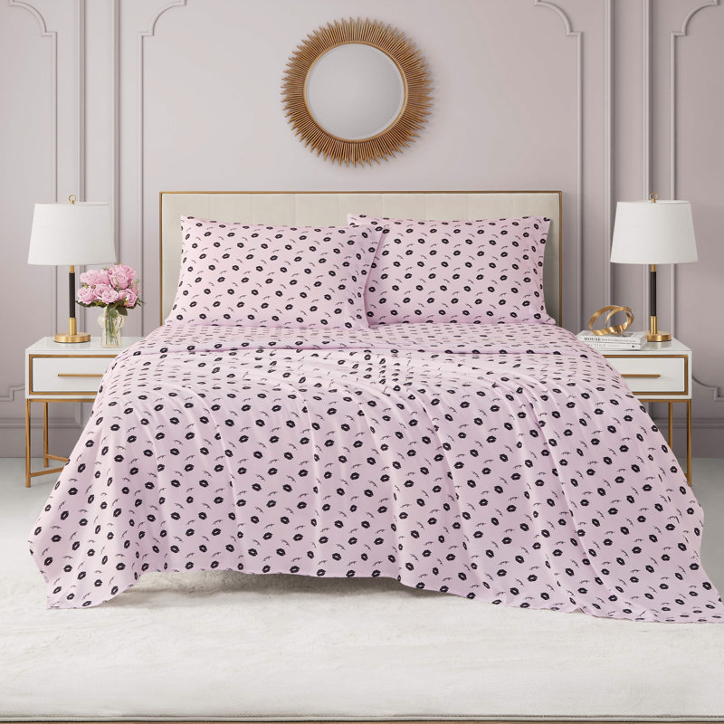 Juicy Couture Printed Microfiber Sheet Set, King, Kiss Stripe